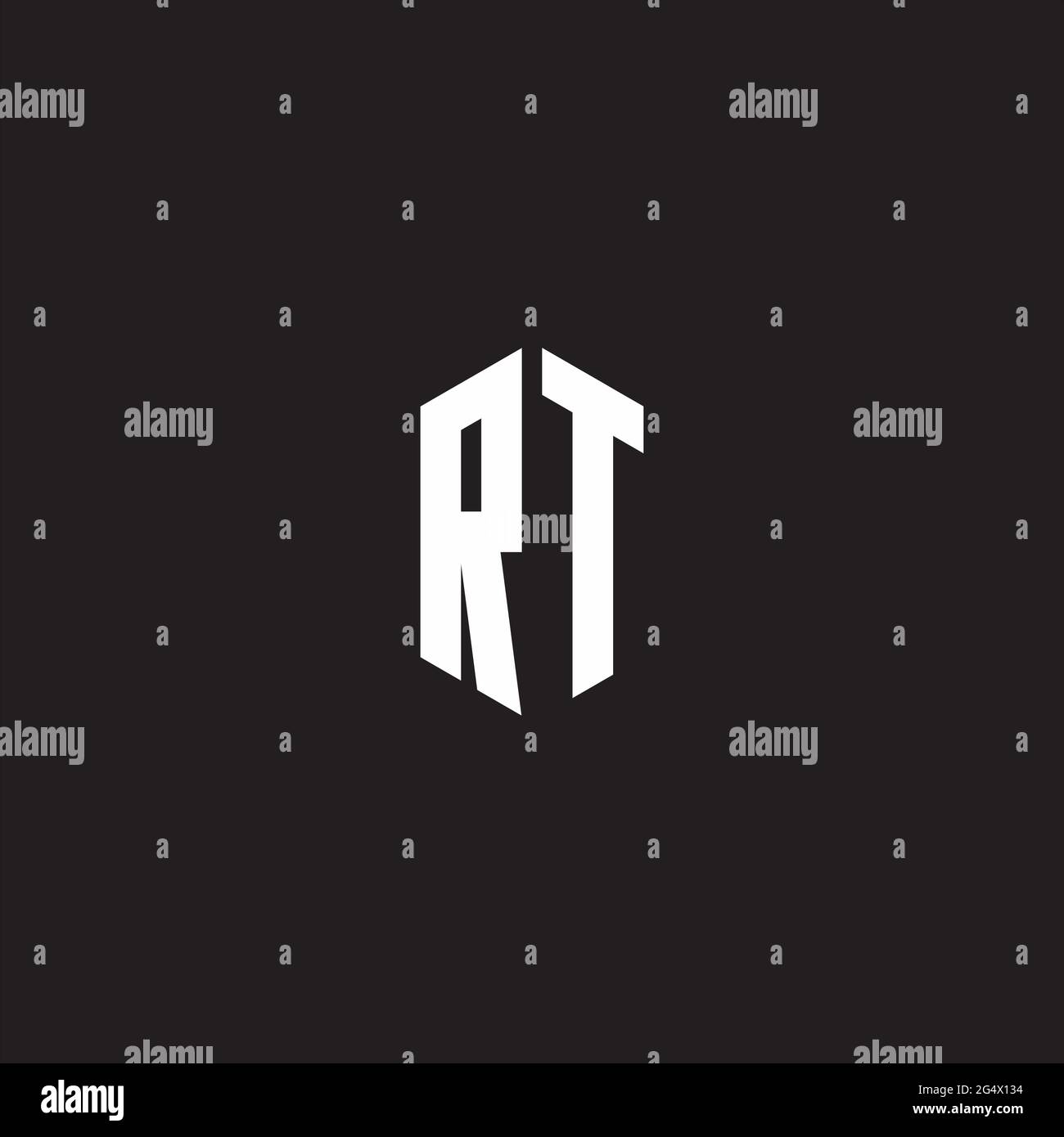 Monogramme RT avec modèle de forme hexagonale isolé sur fond noir Illustration de Vecteur