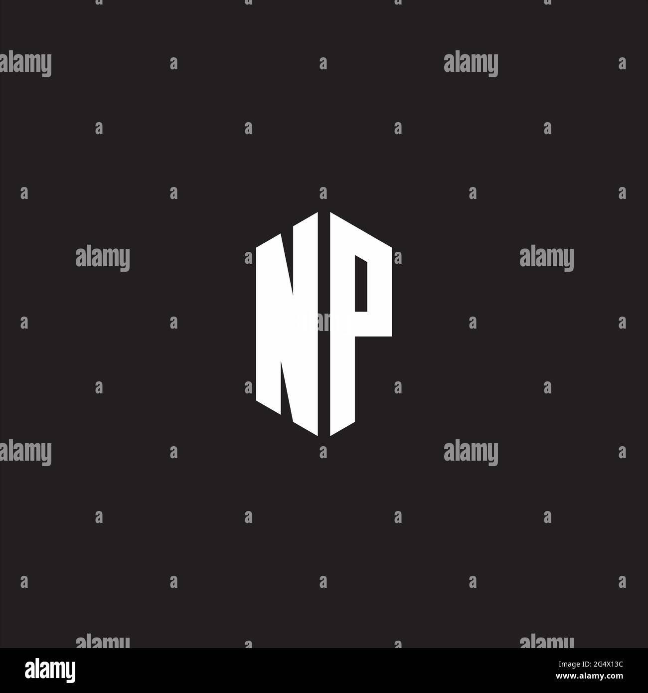 Monogramme NP logo avec modèle de forme hexagonale isolé sur fond noir Illustration de Vecteur