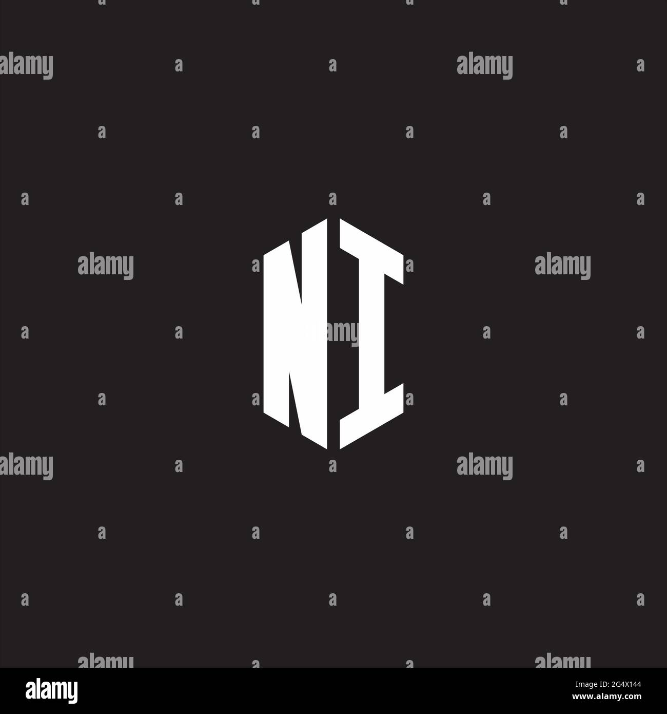 MONOGRAMME NI logo avec modèle de forme hexagonale isolé sur fond noir Illustration de Vecteur