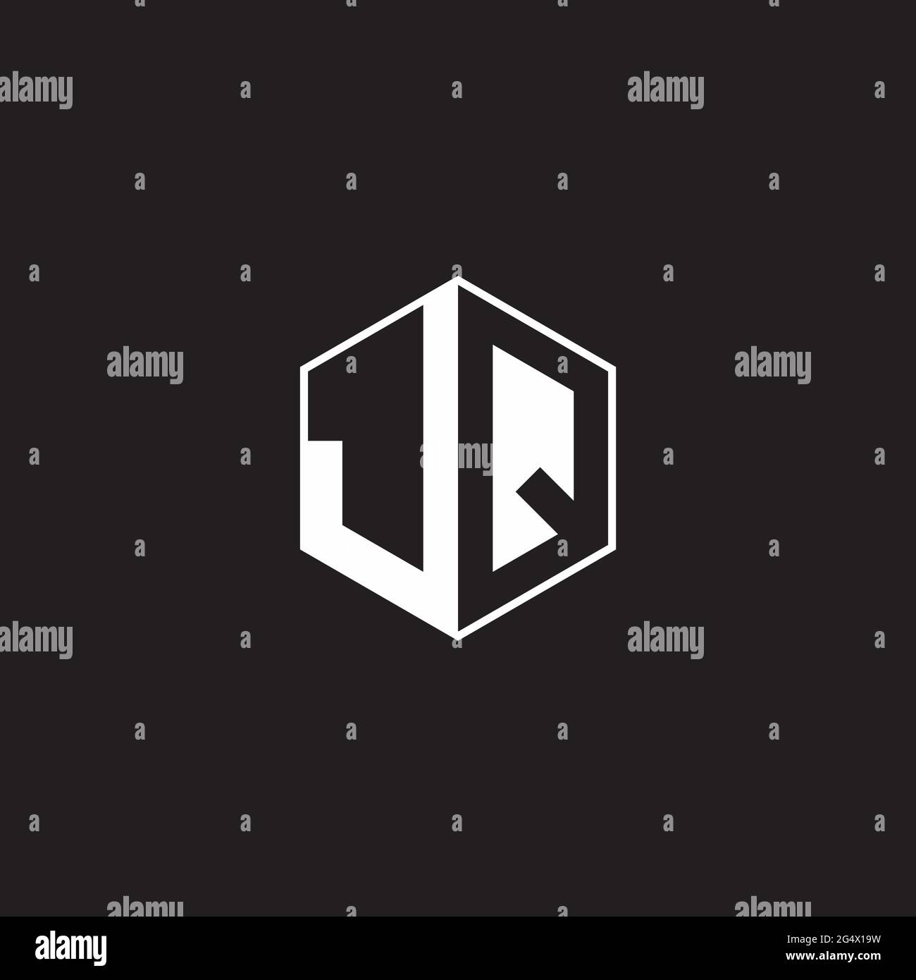 JQ J Q QJ logo monogramme hexagonal avec fond noir négatif style espace Illustration de Vecteur