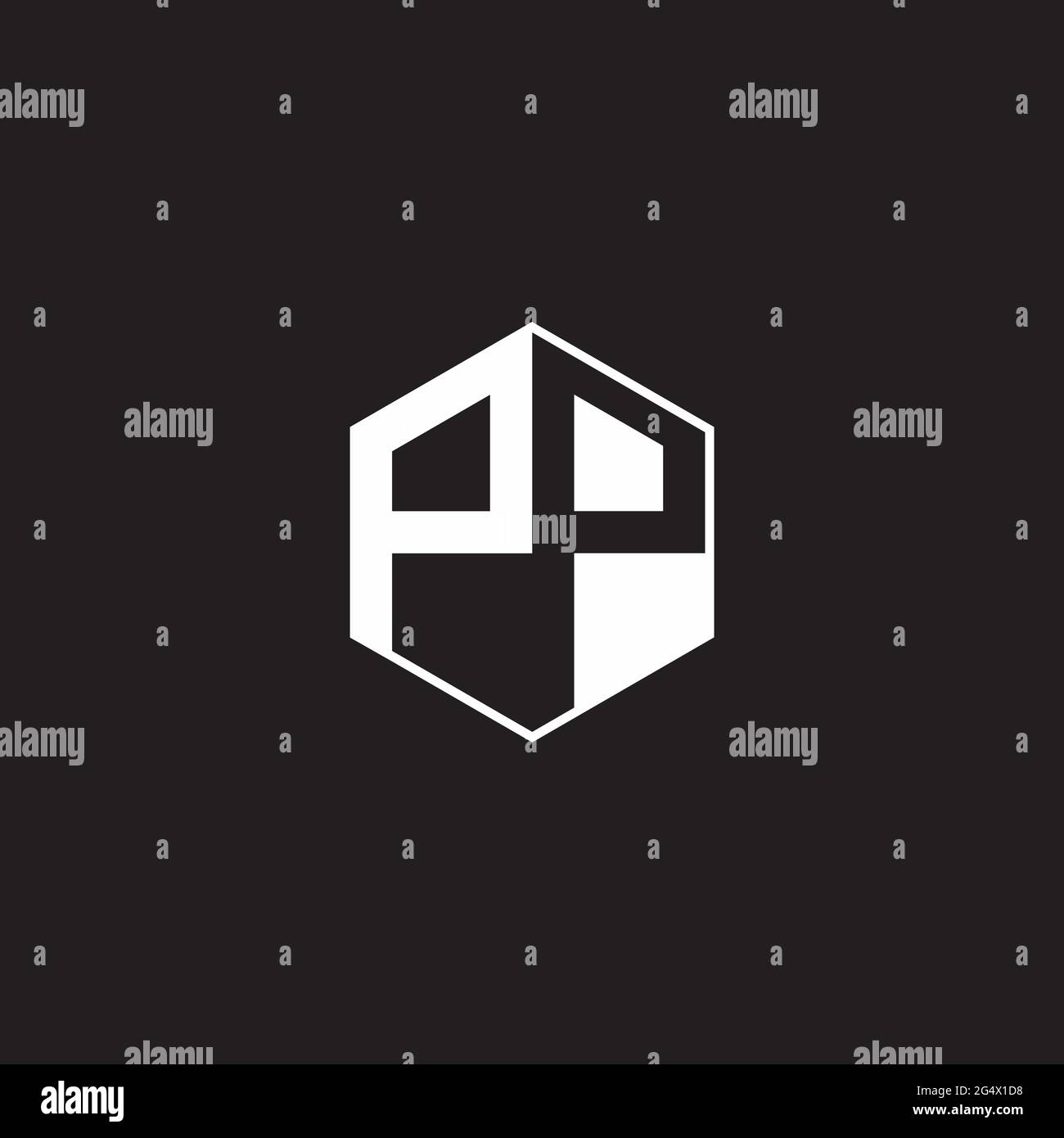 Logo PP monogramme hexagonal avec fond noir, style espace négatif Illustration de Vecteur