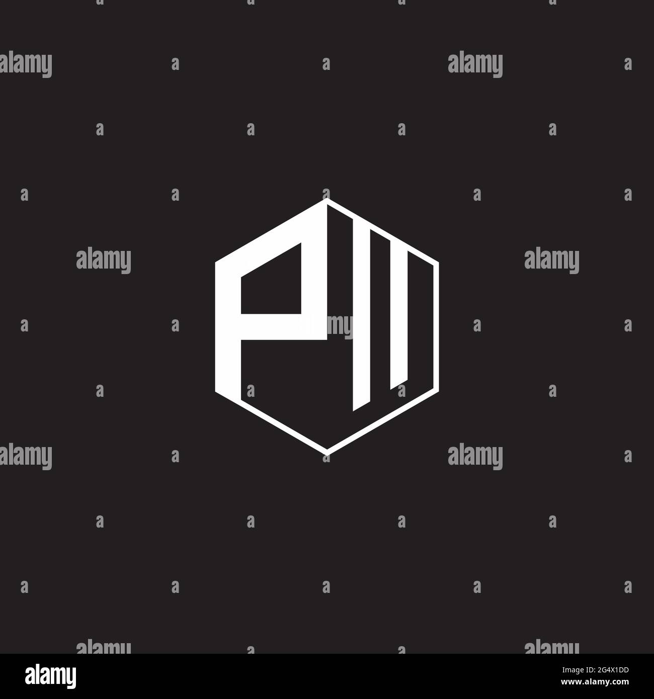 Logo PW monogramme hexagonal avec fond noir, style d'espace négatif Illustration de Vecteur