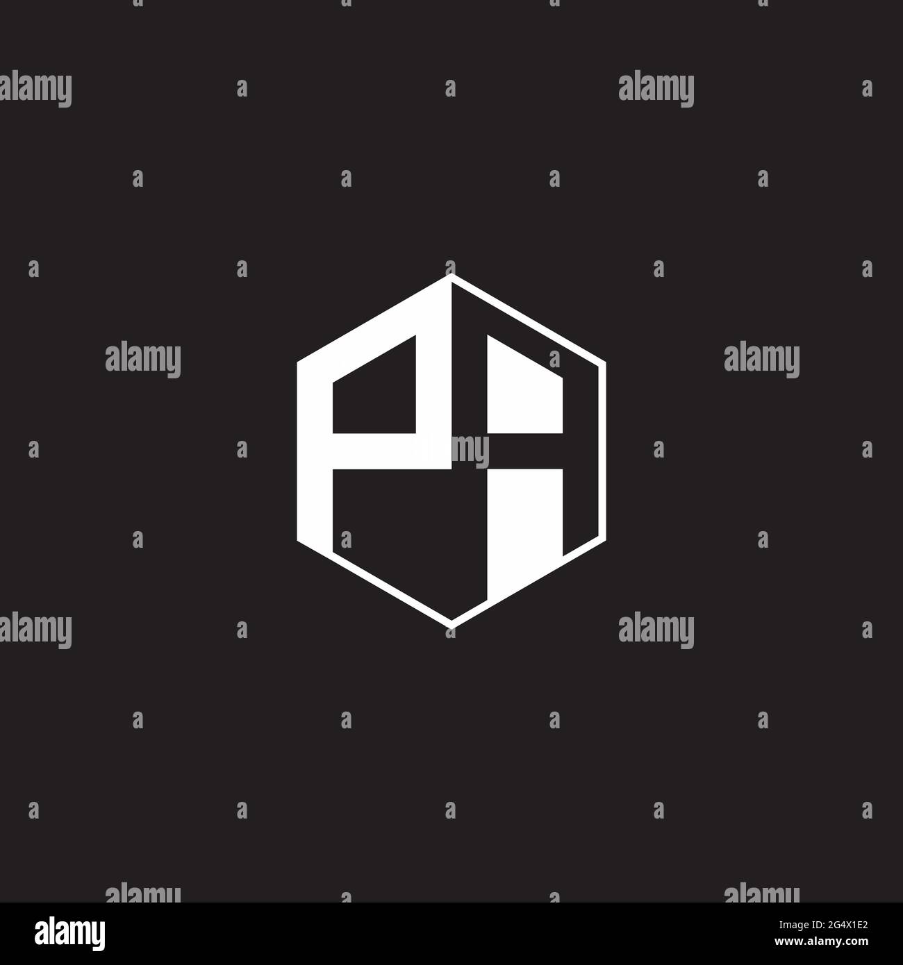 Logo PA monogramme hexagonal avec fond noir, style espace négatif Illustration de Vecteur