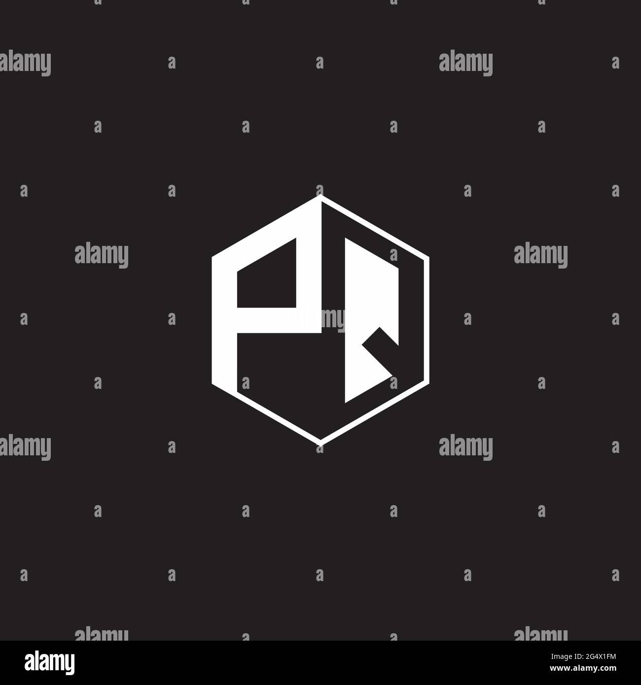 Logo PQ monogramme hexagonal avec fond noir, style espace négatif Illustration de Vecteur