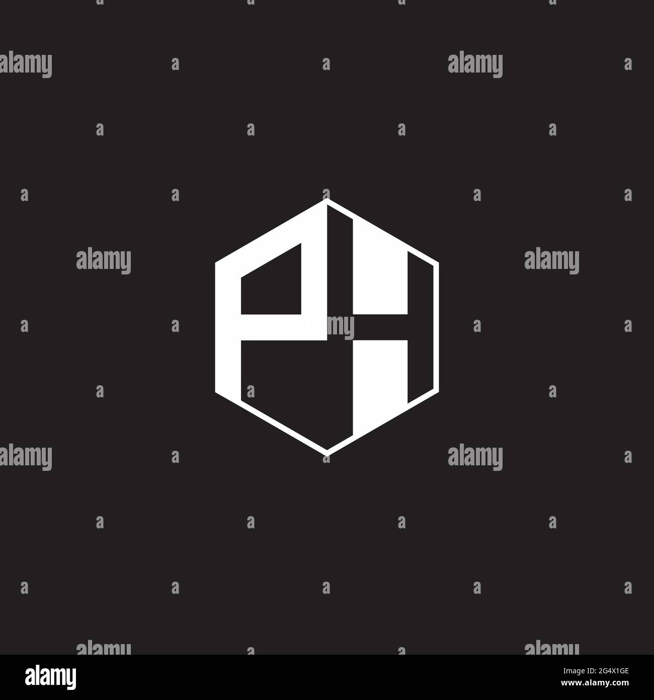 LOGO PH monogramme hexagonal avec fond noir, style espace négatif Illustration de Vecteur