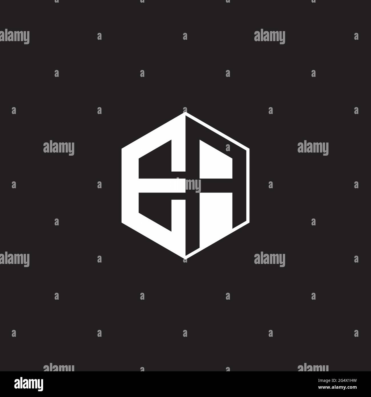 EA E A AE logo monogramme hexagone avec fond noir négatif style espace Illustration de Vecteur