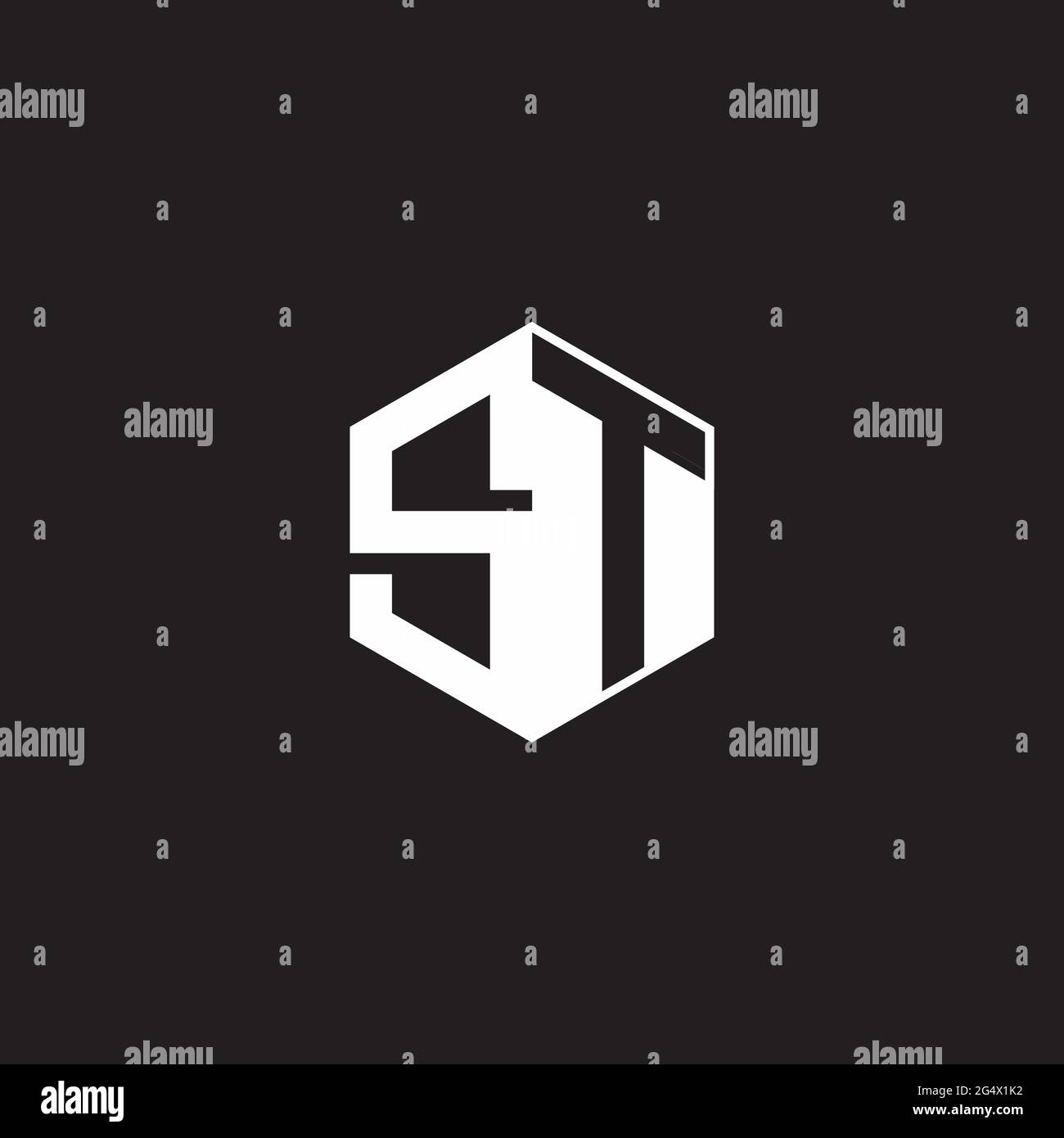 ST S T TS logo monogramme hexagonal avec fond noir négatif style espace Illustration de Vecteur