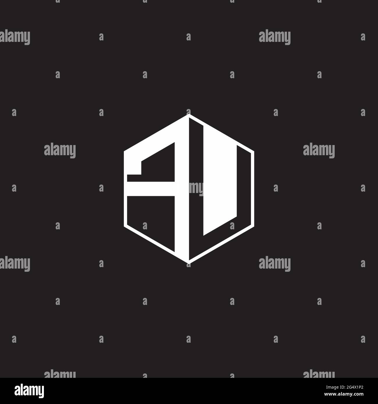 FU F U UF logo monogramme hexagone avec fond noir négatif style espace Illustration de Vecteur