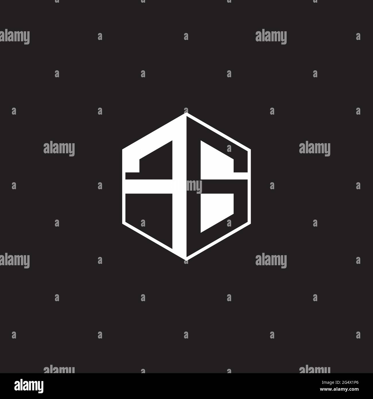 FG F G GF logo monogramme hexagonal avec fond noir négatif style espace Illustration de Vecteur