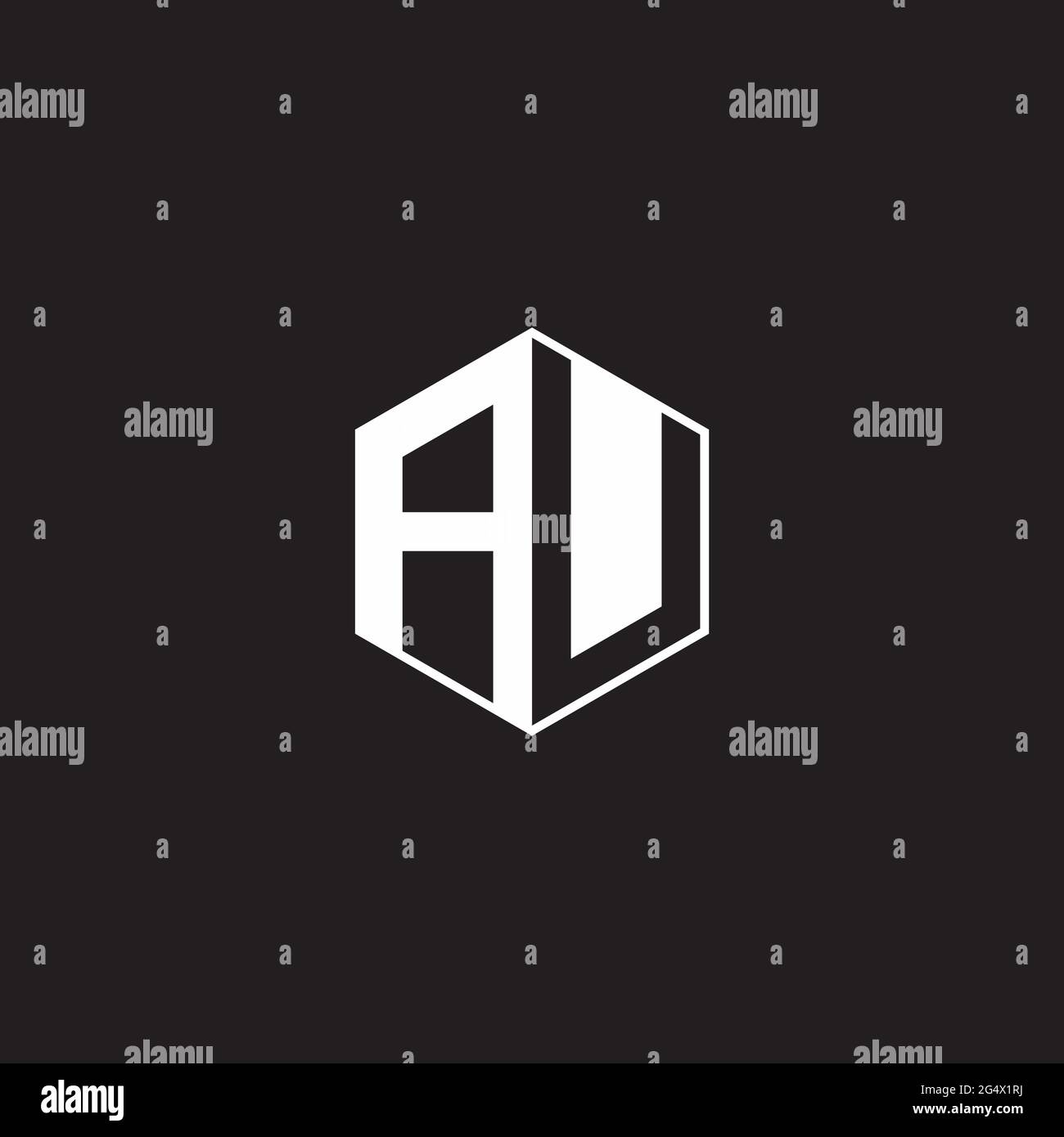 Au A U UA logo monogramme hexagone avec fond noir négatif style espace Illustration de Vecteur