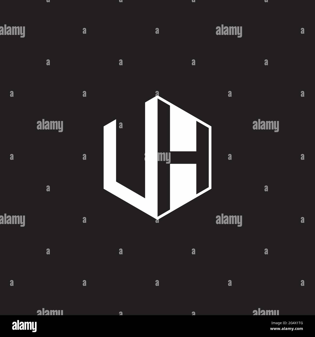 UH U H HU logo monogramme hexagone avec fond noir négatif style espace Illustration de Vecteur