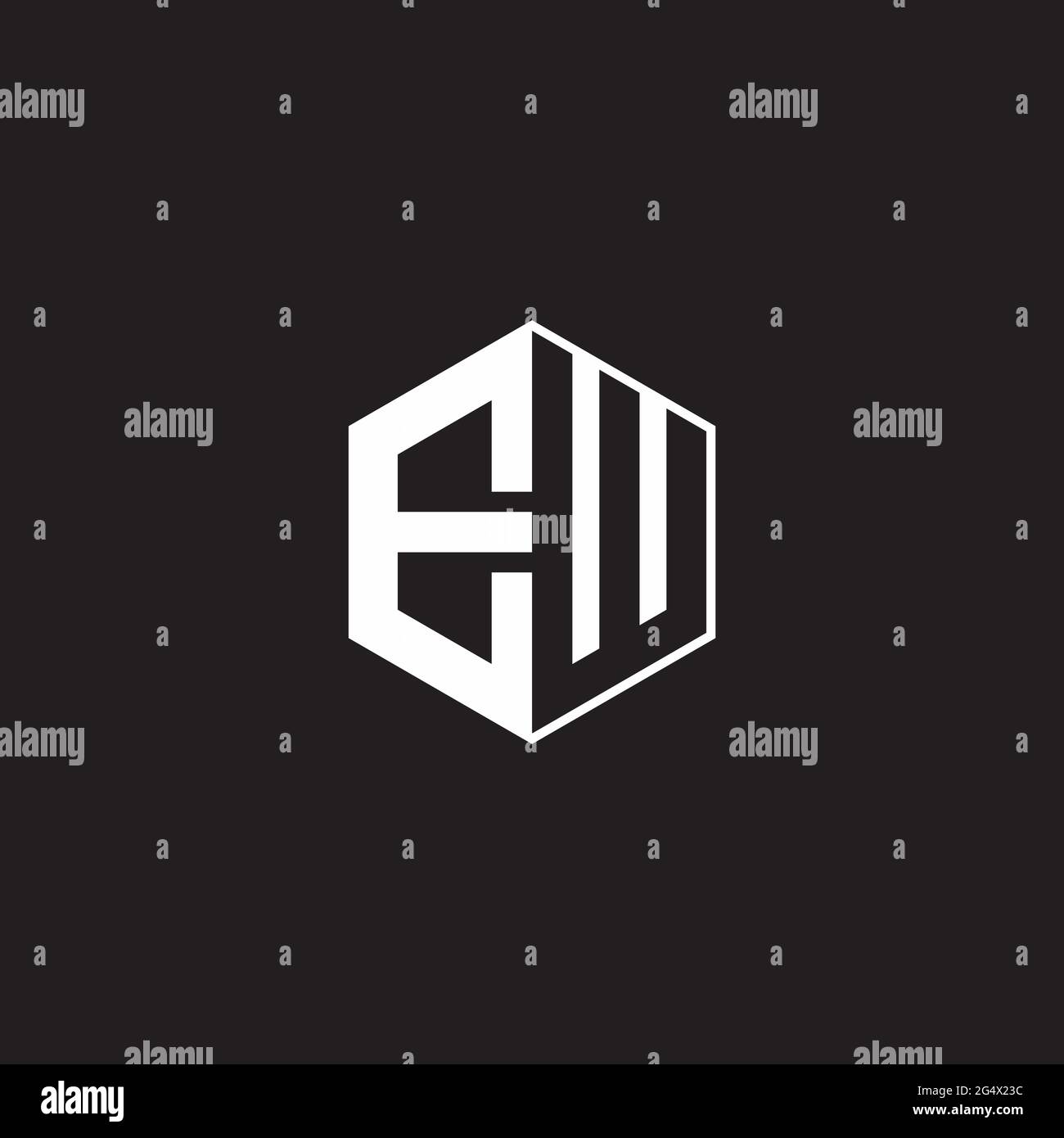 EW E W WE logo monogramme hexagonal avec fond noir négatif style espace Illustration de Vecteur