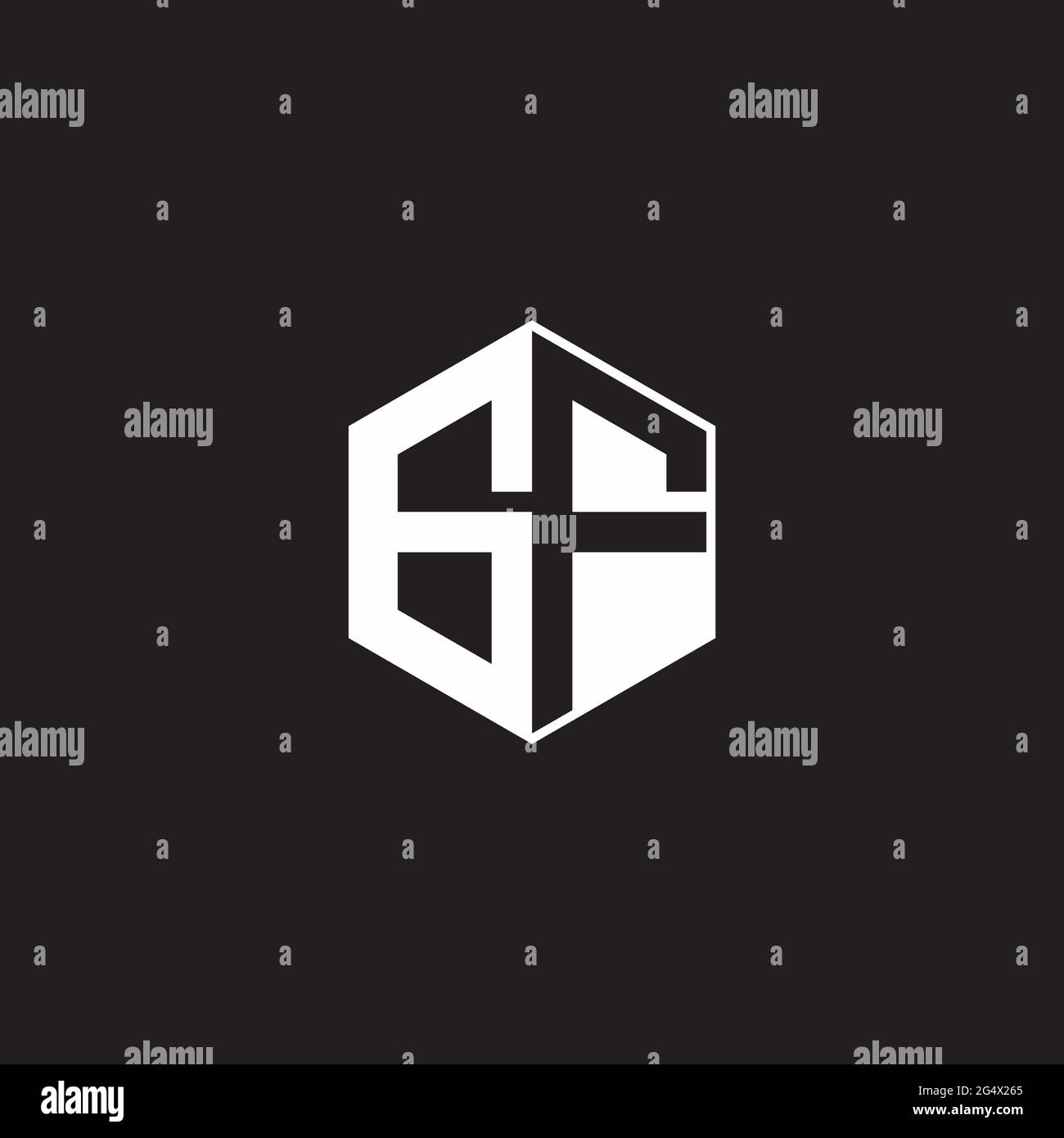 GF G F FG logo monogramme hexagonal avec fond noir négatif style espace Illustration de Vecteur