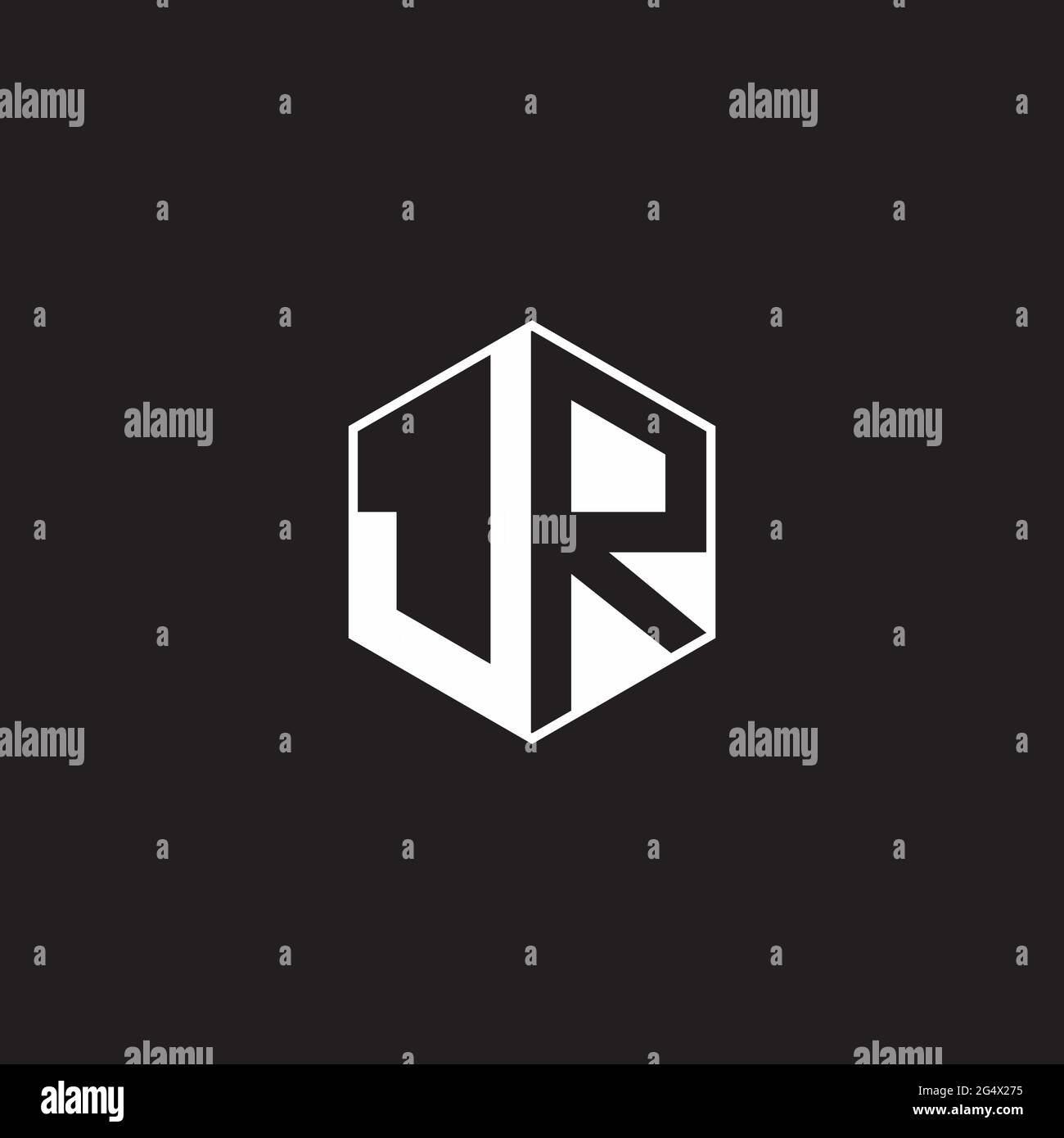 Jr J R RJ logo monogramme hexagonal avec fond noir négatif style espace Illustration de Vecteur