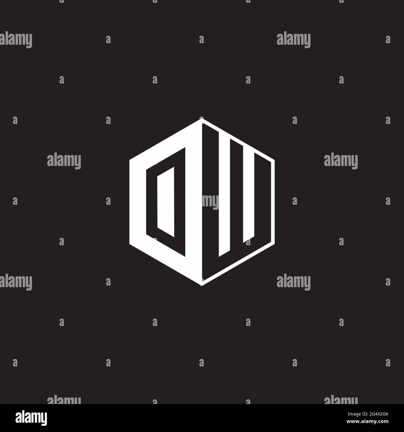 OW WO logo monogramme hexagone avec fond noir négatif style espace Illustration de Vecteur