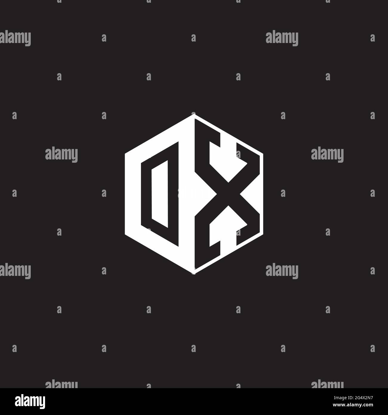 LOGO OX O X XO monogramme hexagonal avec fond noir négatif style espace Illustration de Vecteur