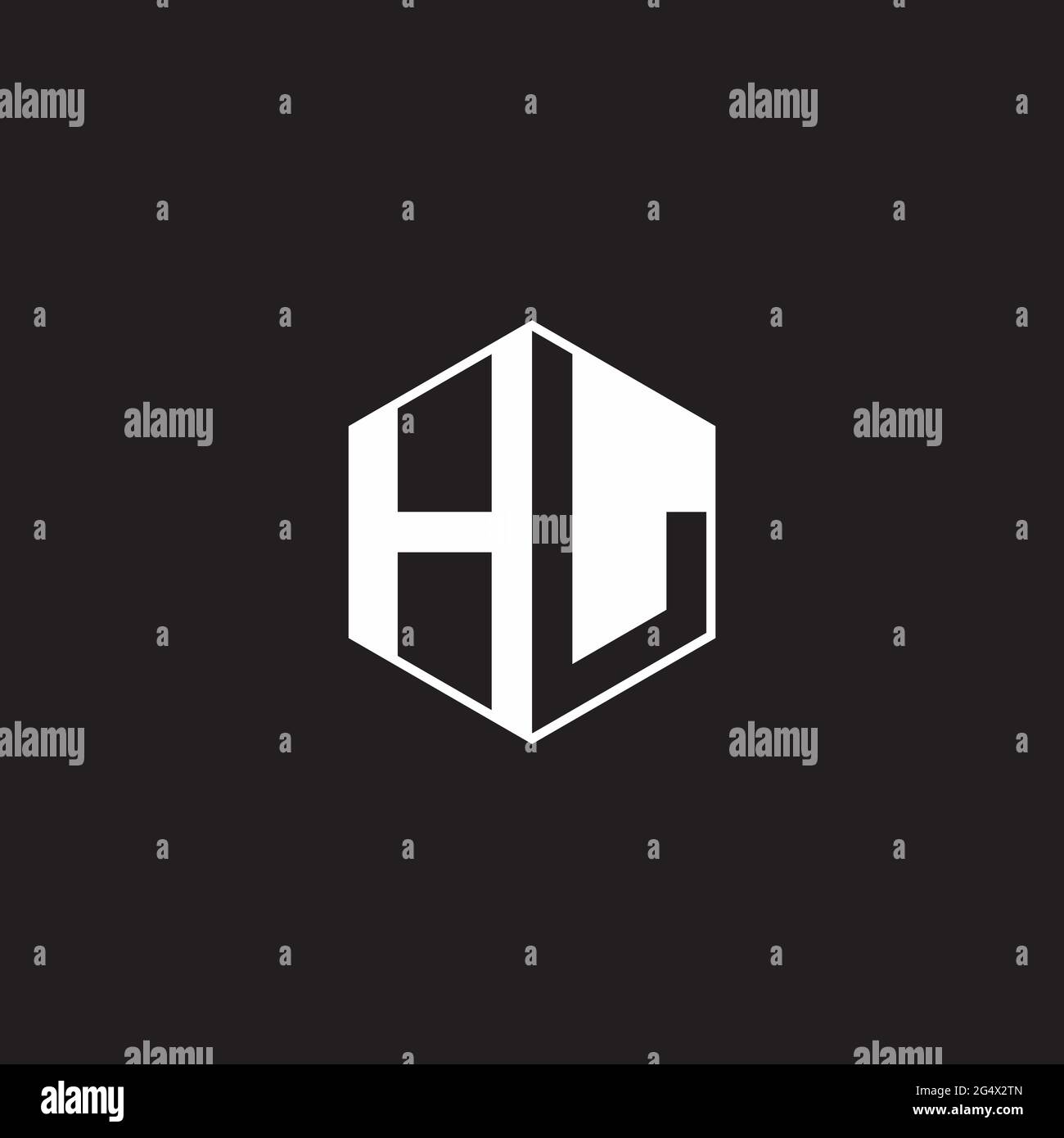 HL H L LH logo monogramme hexagonal avec fond noir négatif style espace Illustration de Vecteur