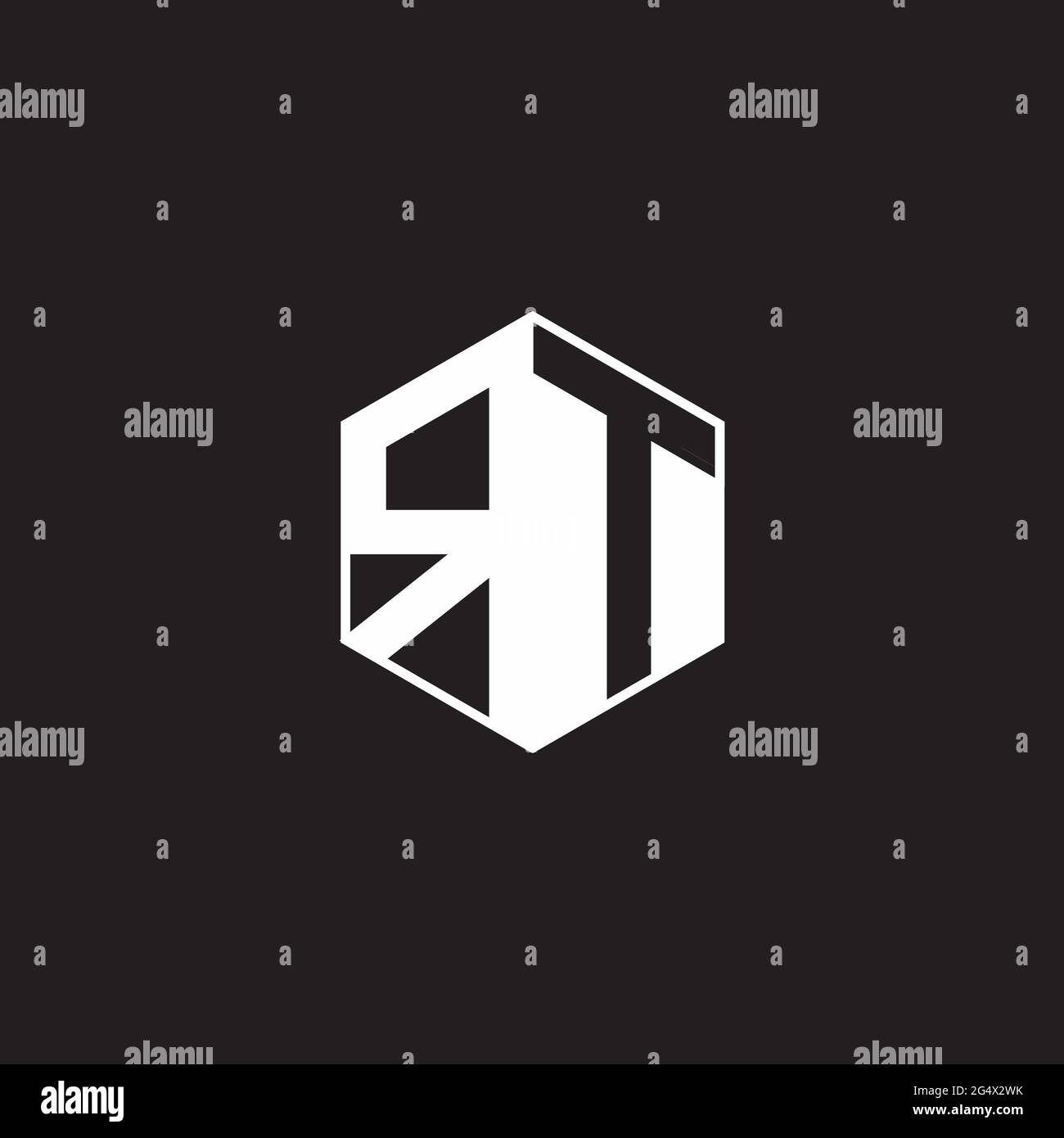 RT R T TR logo monogramme hexagone avec fond noir négatif style espace Illustration de Vecteur