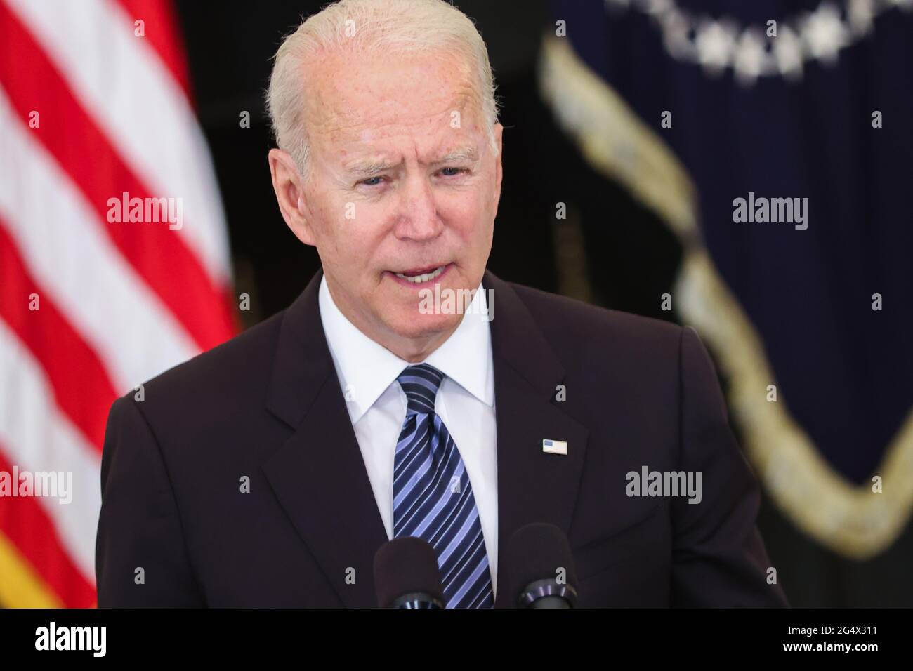 Le président des États-Unis Joe Biden a pris la parole lors d'un événement sur la stratégie de prévention de la criminalité liée aux armes à feu de l'Administration dans la salle à manger de la Maison Blanche le mercredi 23 juin 2021 à Washington, DC.Credit: Oliver Contreras/Pool via CNP /MediaPunch Banque D'Images
