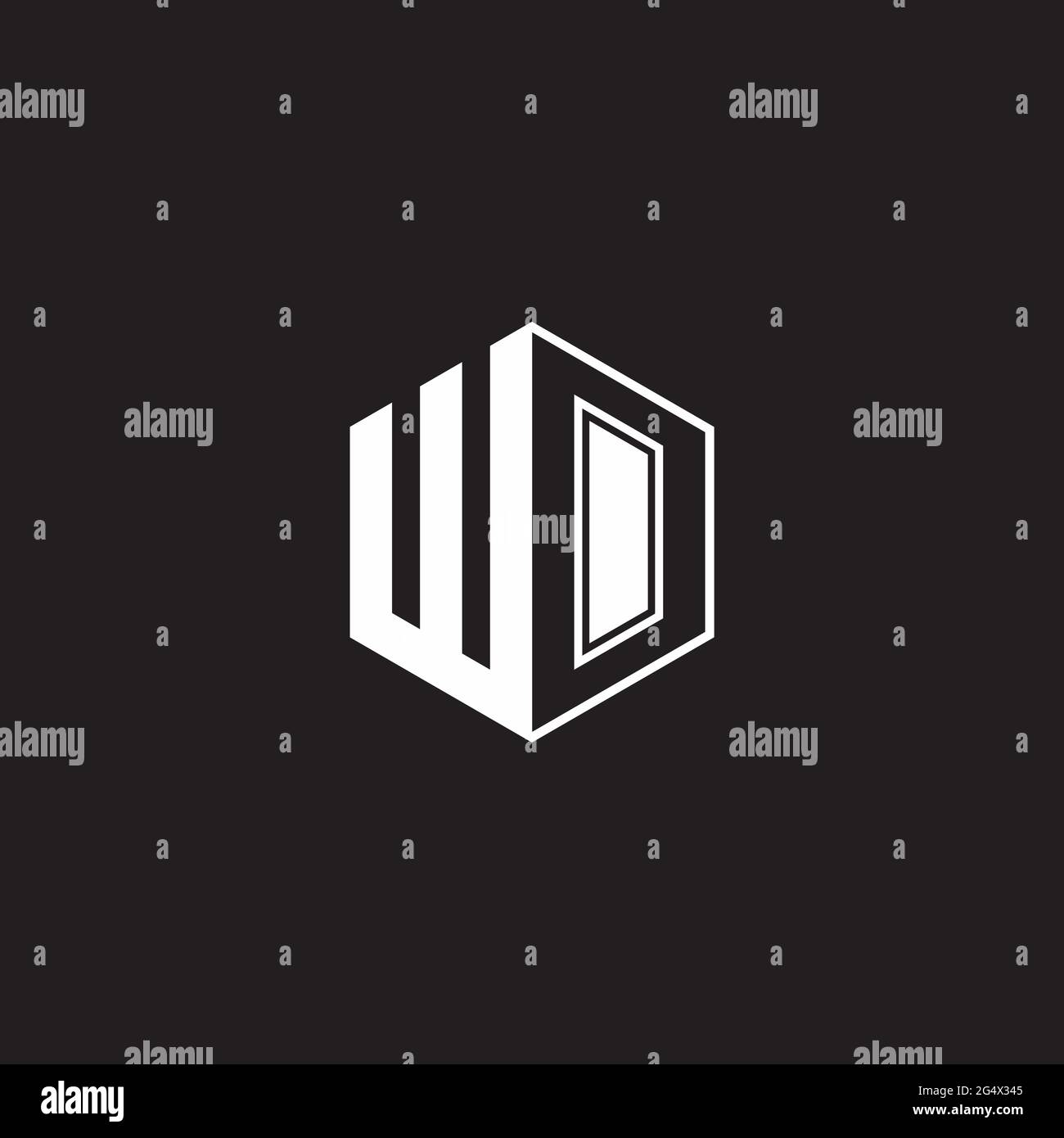 WO W O OW logo monogramme hexagonal avec fond noir négatif style espace Illustration de Vecteur