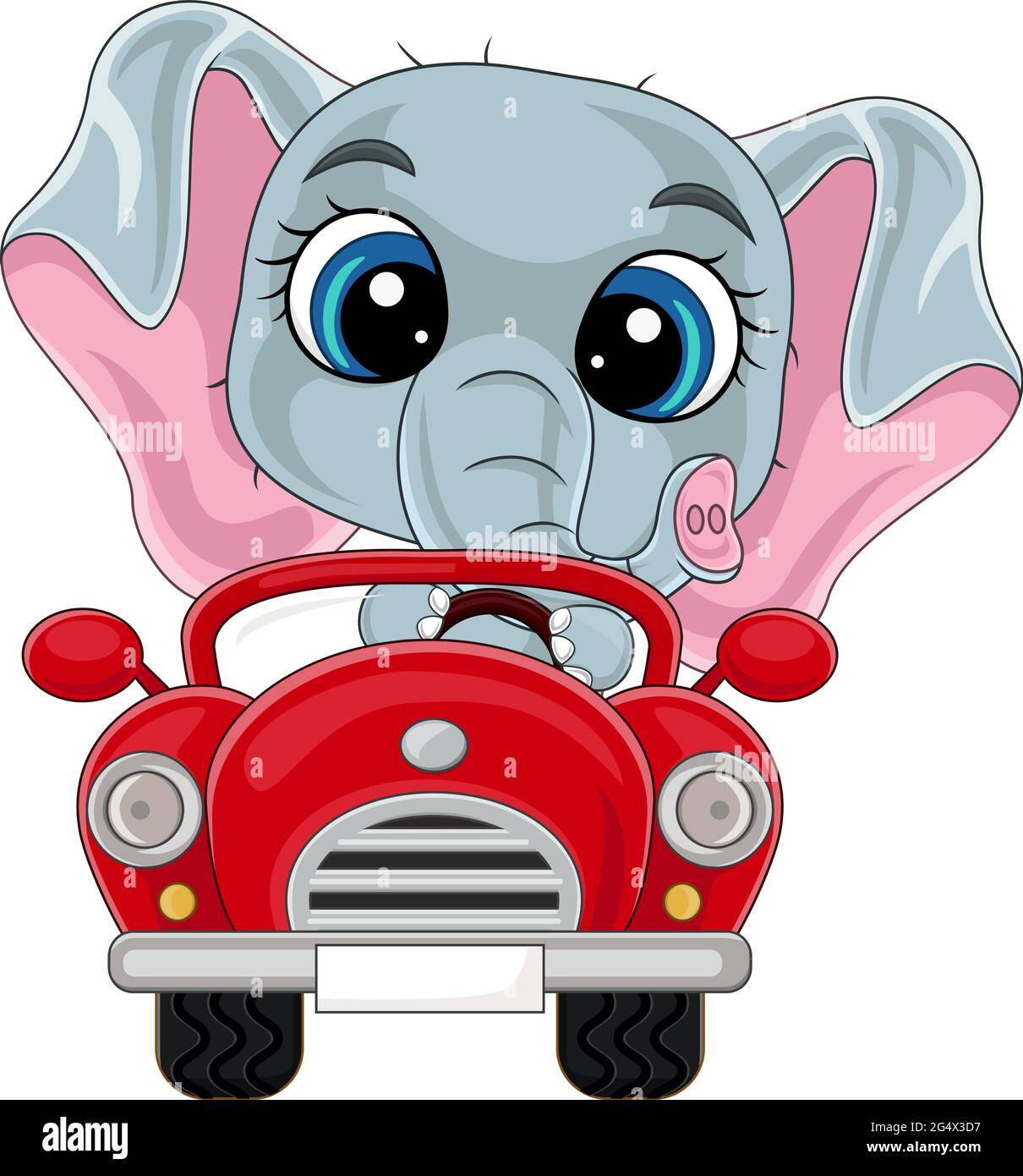 Dessin animé bébé éléphant conduite voiture rouge Illustration de Vecteur