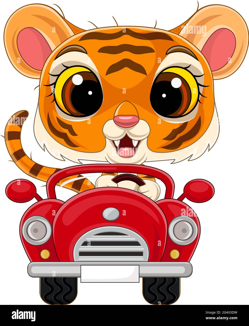 Dessin Anime Bebe Tigre Conduite Voiture Rouge Image Vectorielle Stock Alamy