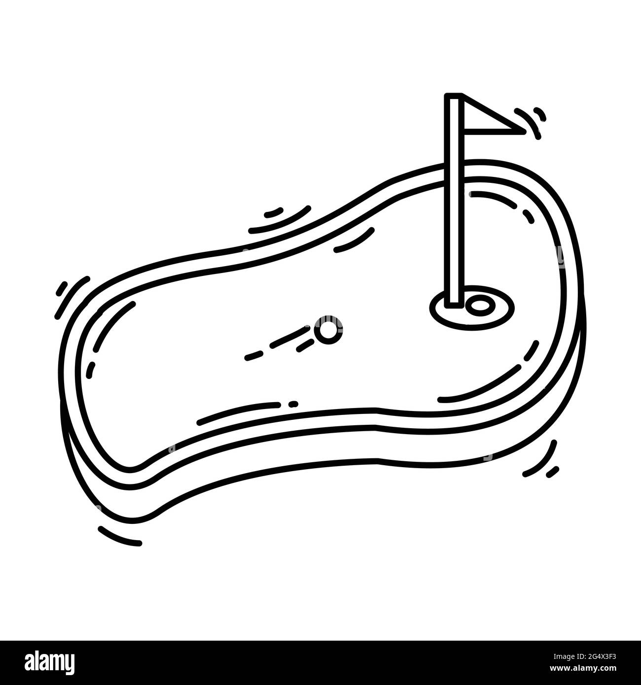 Terrain de jeu pour enfants mini golf, jouer, enfants, jardin d'enfants. Jeu d'icônes dessiné à la main, contour noir, icône de Doodle, dessin d'icône de vecteur. Illustration de Vecteur