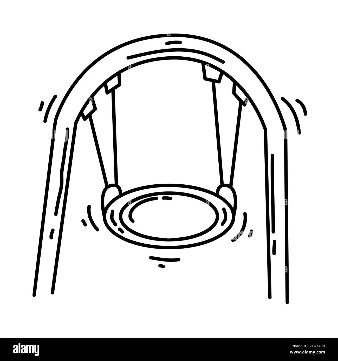 Aire de jeux enfants balançoire biggo, jouer, enfants, jardin d'enfants. Jeu d'icônes dessiné à la main, contour noir, icône de doodle, dessin d'icône de vecteur. Illustration de Vecteur
