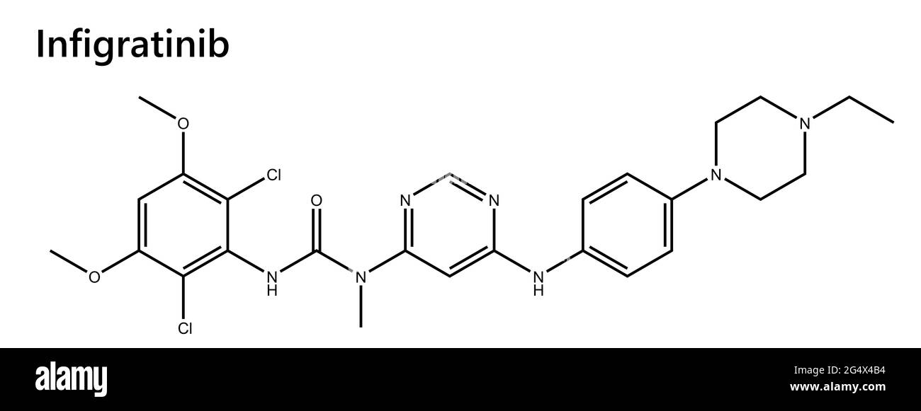 Infigratinib est un médicament anti-cancer utilisé pour traiter le cholangiocarcinome (cancer du canal biliaire). Inhibiteur de tyrosine kinase, FGFR1, FGFR2, FGFR3 Banque D'Images