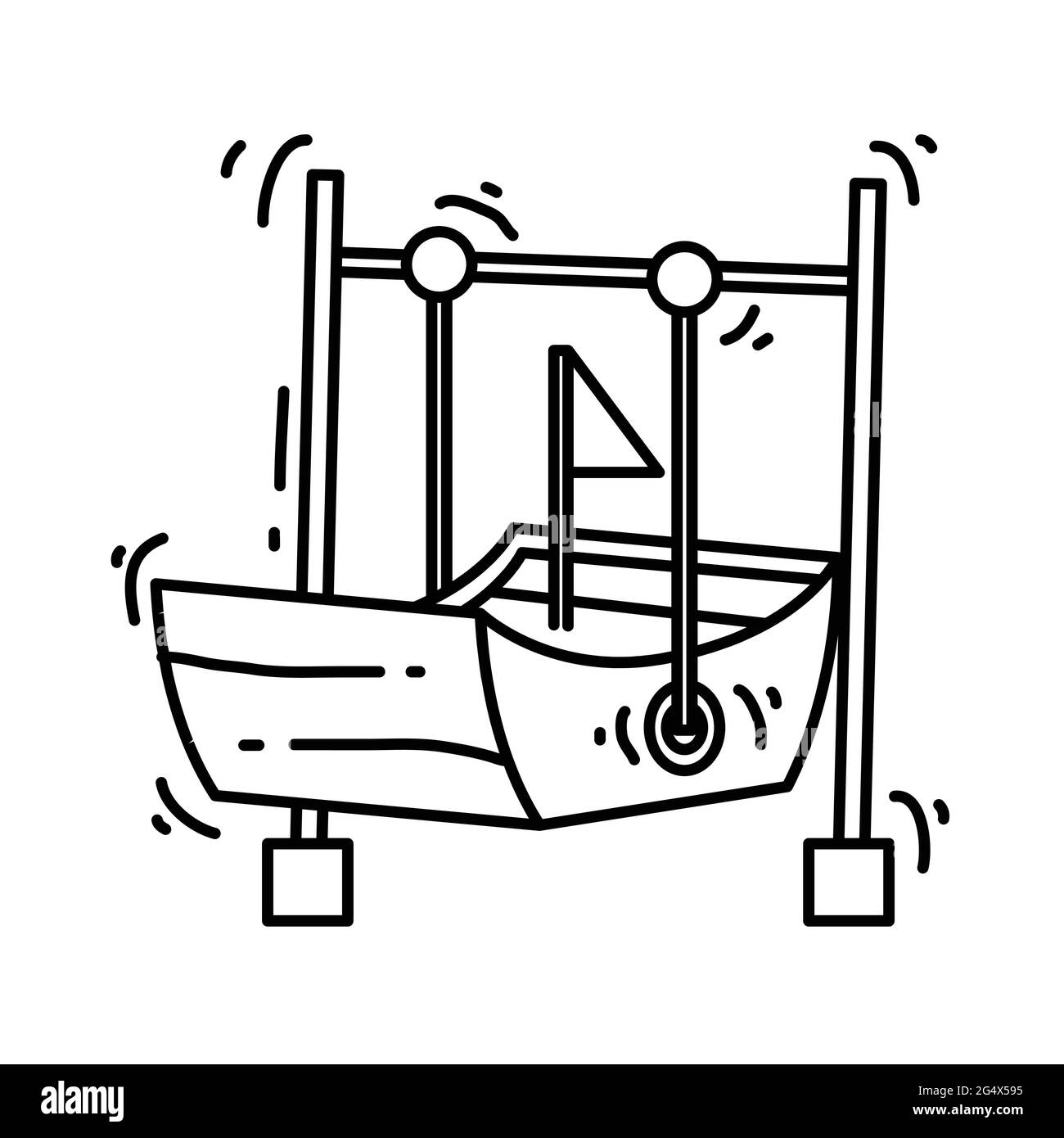 Terrain de jeu enfants bateau pirate, jouer, enfants, jardin d'enfants. Jeu d'icônes dessiné à la main, contour noir, icône de doodle, dessin d'icône de vecteur. Illustration de Vecteur