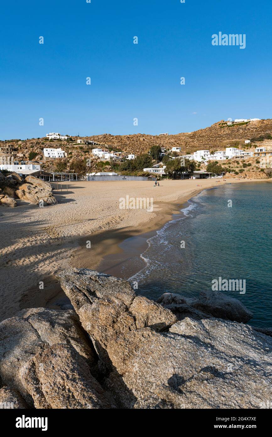 Super Paradise Beach à Mykonos, Grèce Banque D'Images