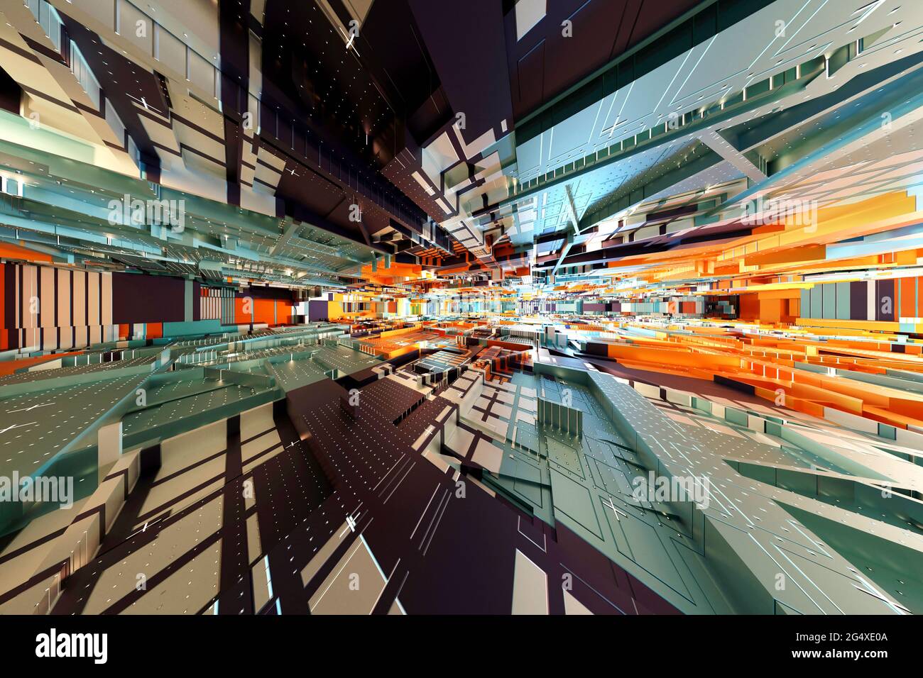 Rendu tridimensionnel d'architecture complexe ressemblant à l'intérieur d'un appareil électronique Banque D'Images