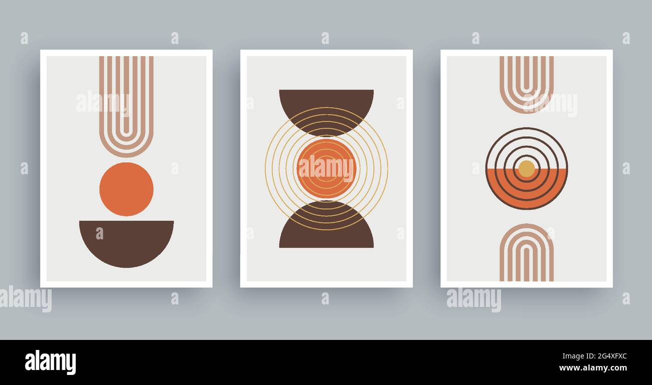Lignes abstraites de peinture d'art mural et arrière-plan de cercle. Éléments géométriques minimalistes et ligne dessinée à la main. Style scandinave scandinave du milieu du siècle. Illustration de Vecteur
