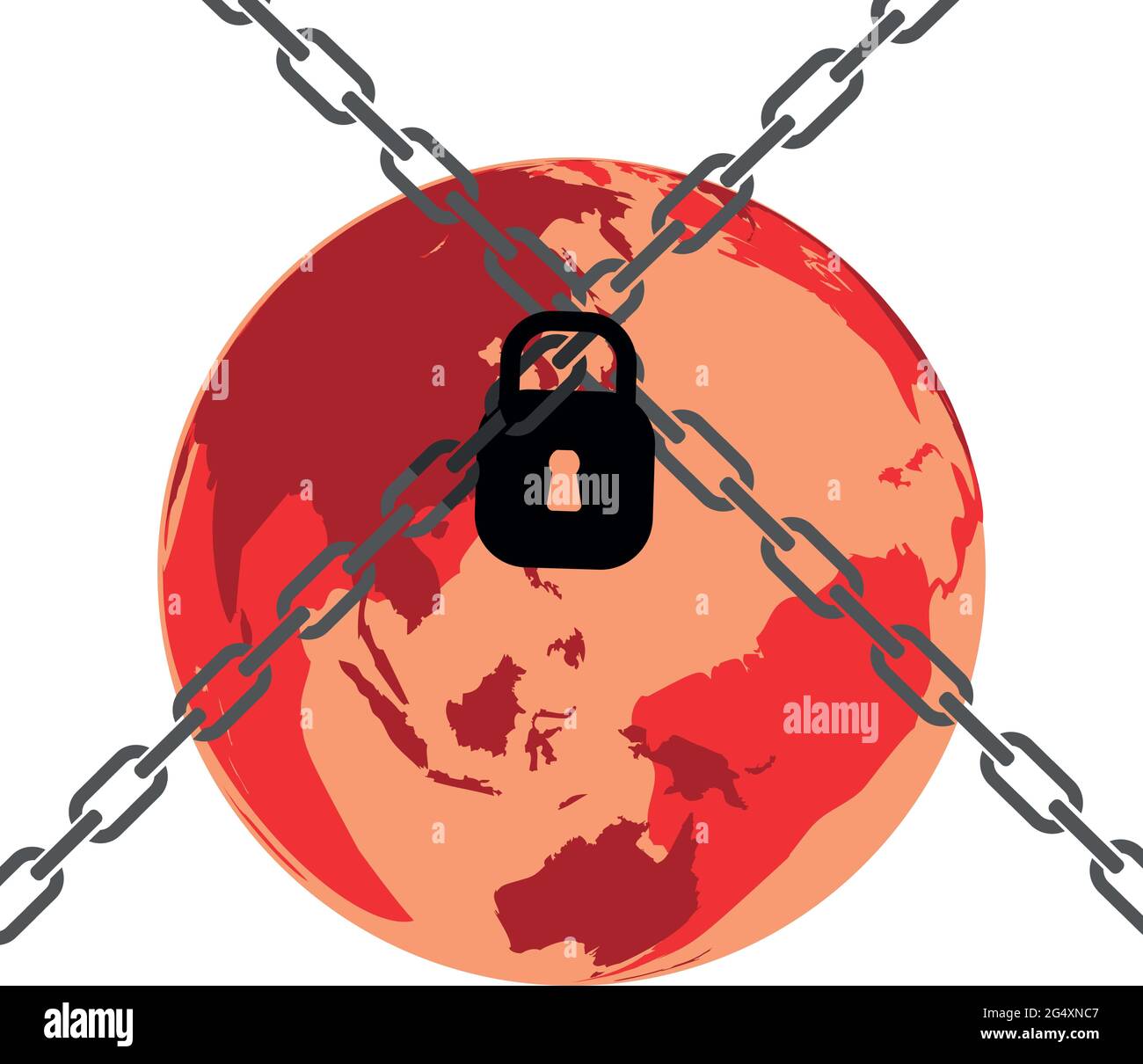 illustration d'un monde avec une zone rouge en confinement en raison d'une pandémie de virus corona Illustration de Vecteur