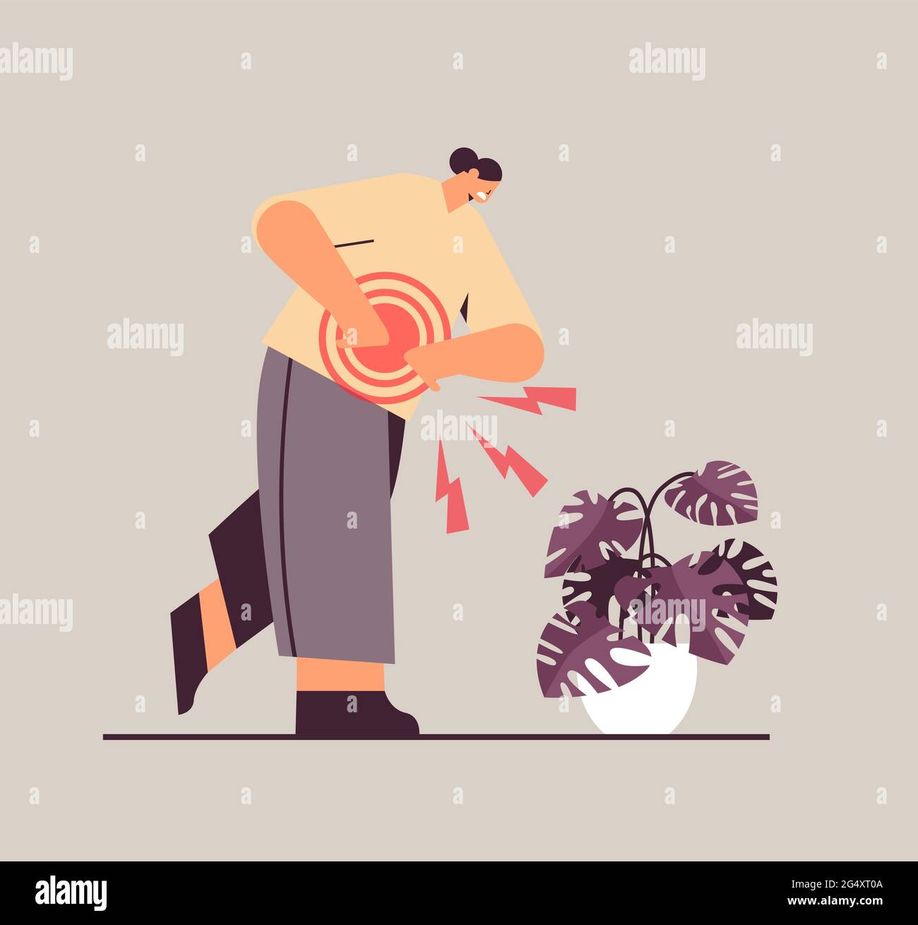 femme d'affaires souffrant de douleur de stmack inflammation des muscles concept Illustration de Vecteur