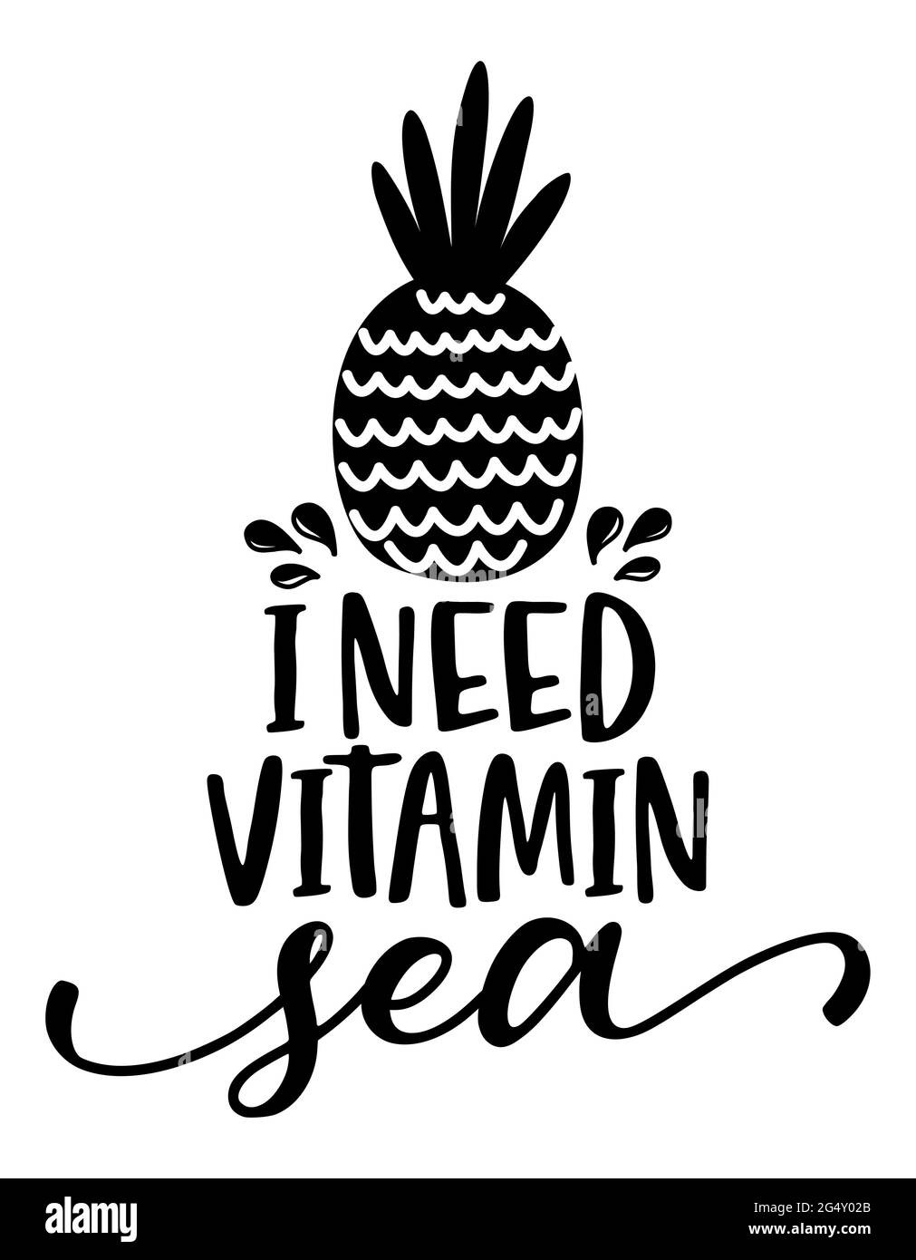 J'ai besoin de vitamine mer - lettrage dessiné à la main pour cartes de voeux d'été, invitation. Nous adorons les jours d'été. Vacances d'été sur la plage. Vêtements pour enfants Illustration de Vecteur