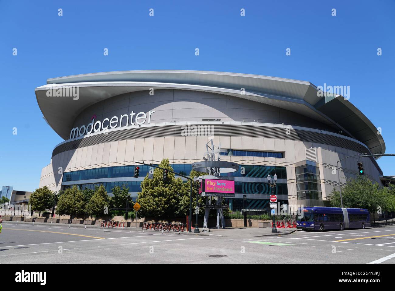 Une vue générale du Moda Centre, le mercredi 23 juin 2021, à Portland, L'arène accueille les Portland Trail Blazers. Banque D'Images