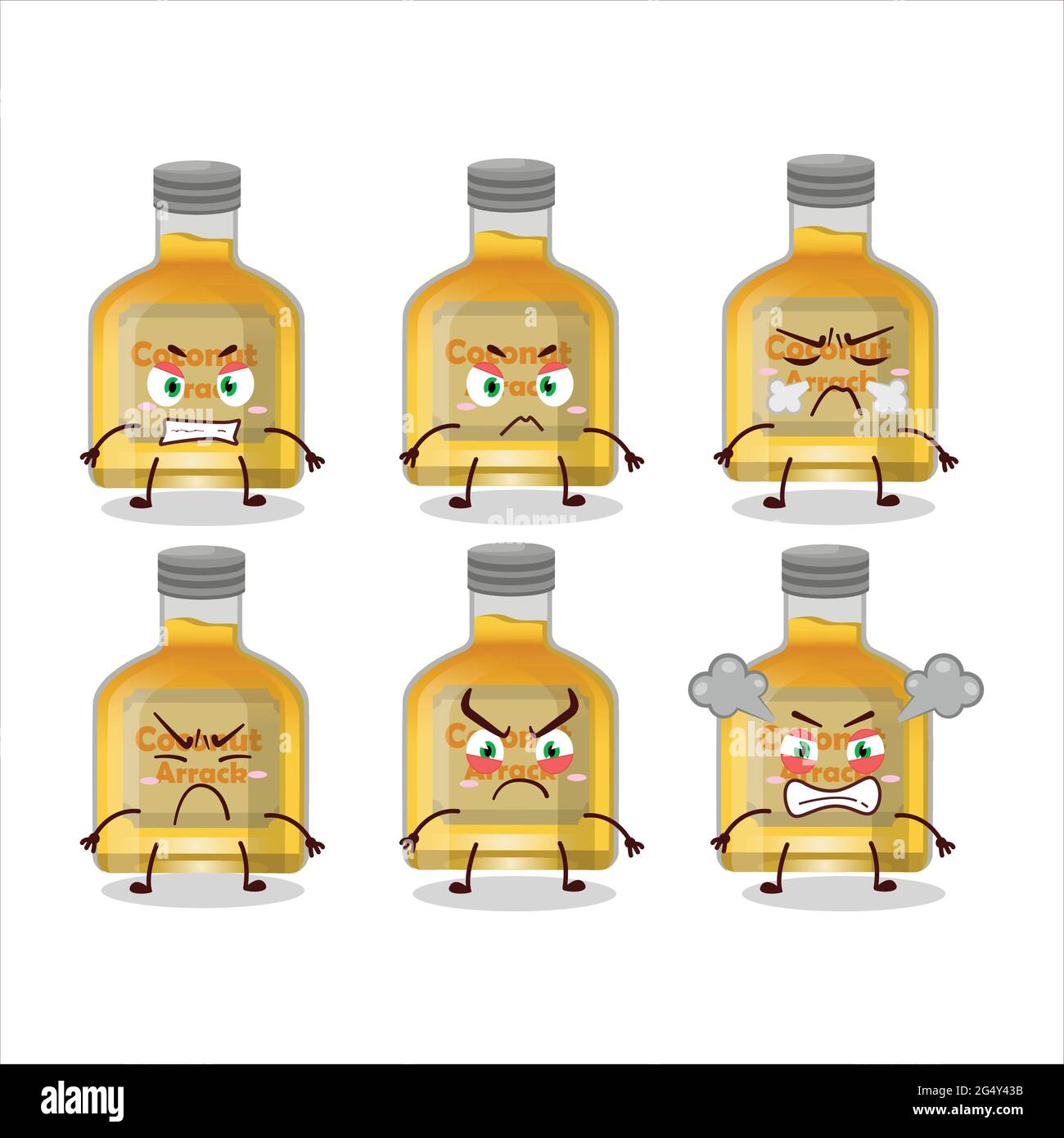 Personnage de dessin animé d'arrack de noix de coco avec diverses expressions de colère. Illustration vectorielle Illustration de Vecteur