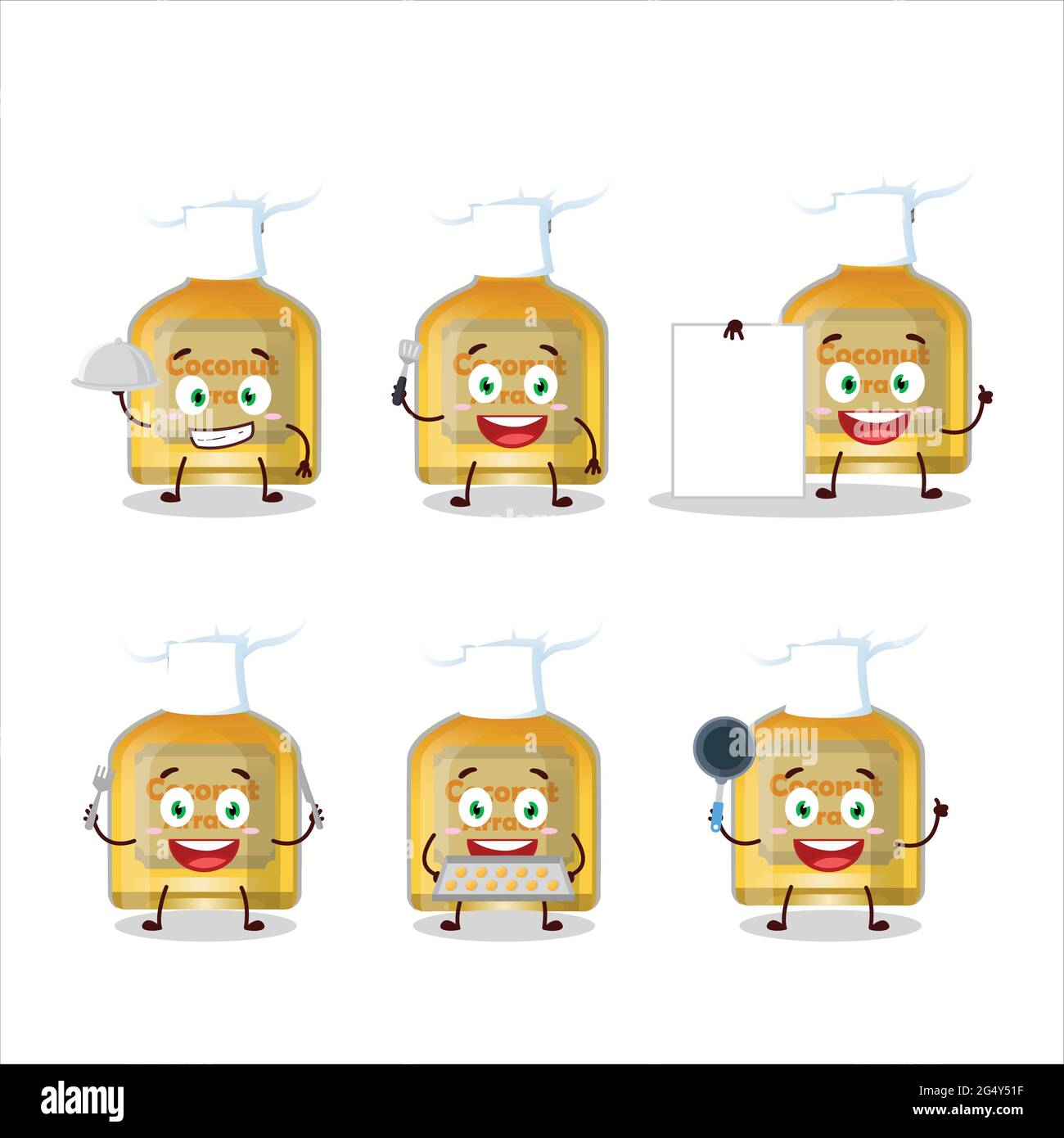 Personnage de dessin animé d'arrack de noix de coco avec diverses émoticônes de chef. Illustration vectorielle Illustration de Vecteur