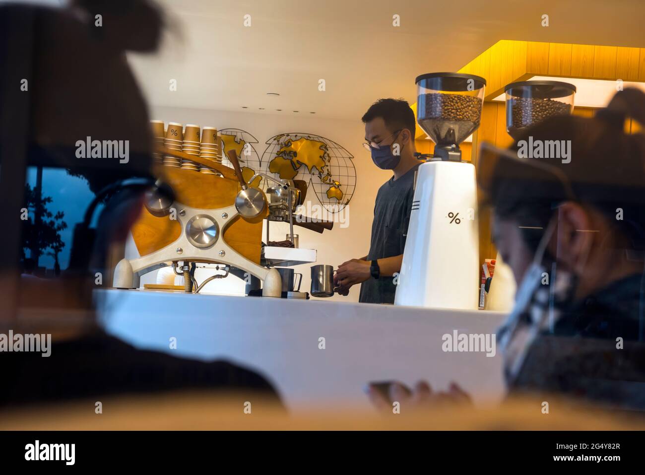 Le nouveau secteur branché des magasins vendant du café, des cafés vendant du café, Hong Kong, Chine. Banque D'Images