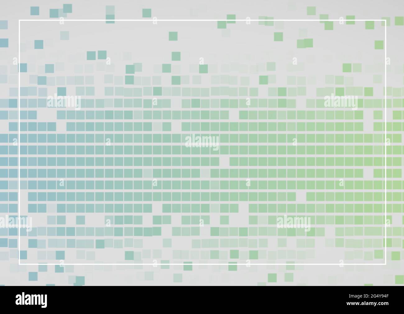 Cadre de ligne blanche avec espace de copie contre des carrés en mosaïque verte sur fond gris Banque D'Images