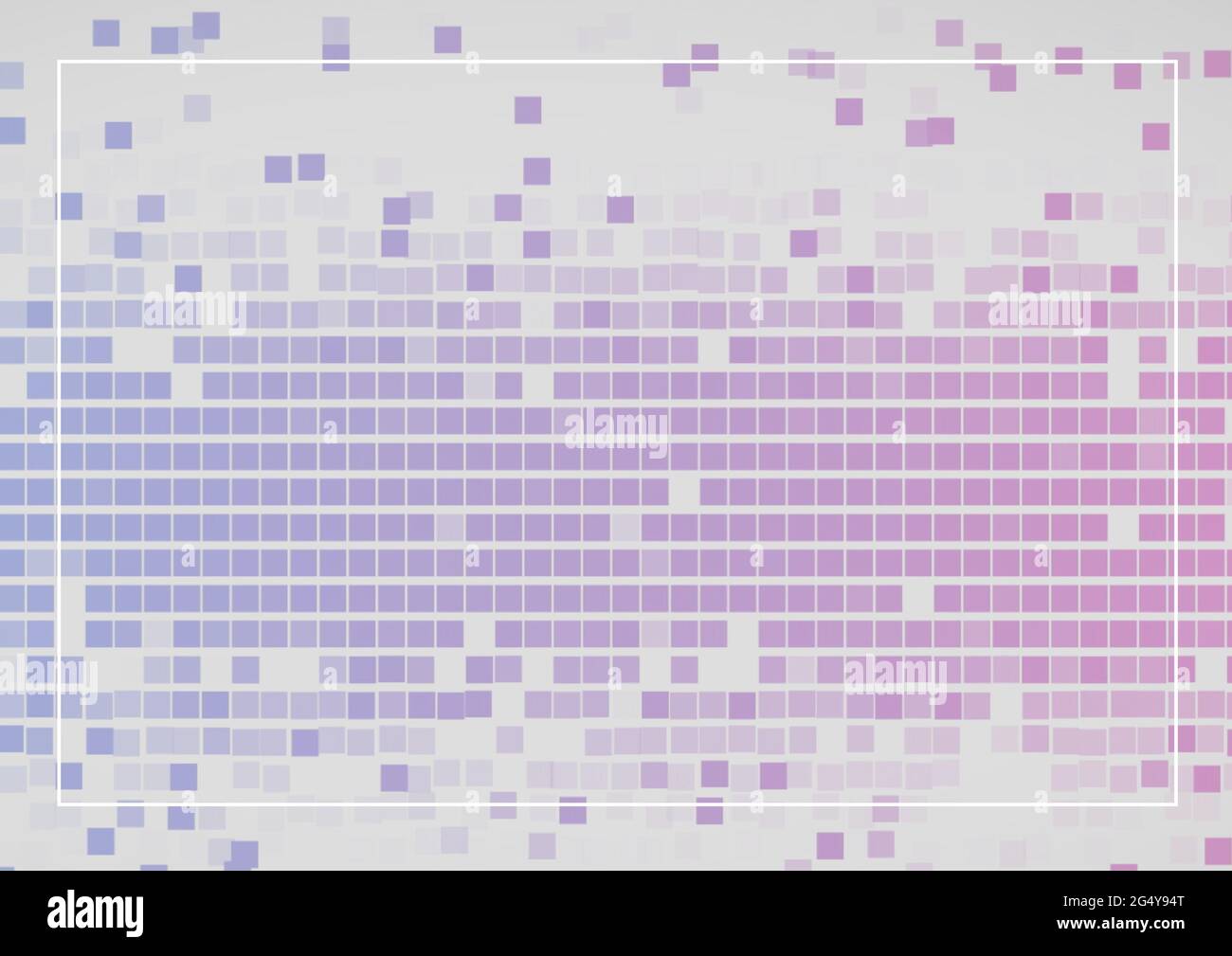 Cadre de ligne blanche avec espace de copie contre des carrés en mosaïque violet sur fond gris Banque D'Images