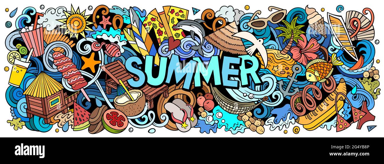 Illustration de l'été avec dessin animé à la main. Illustration de Vecteur