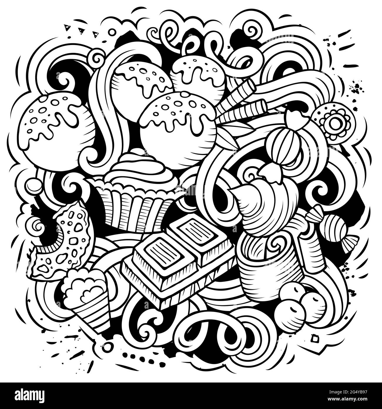 Illustration de la nourriture douce à motif de gribouillages vectoriels. Illustration de Vecteur