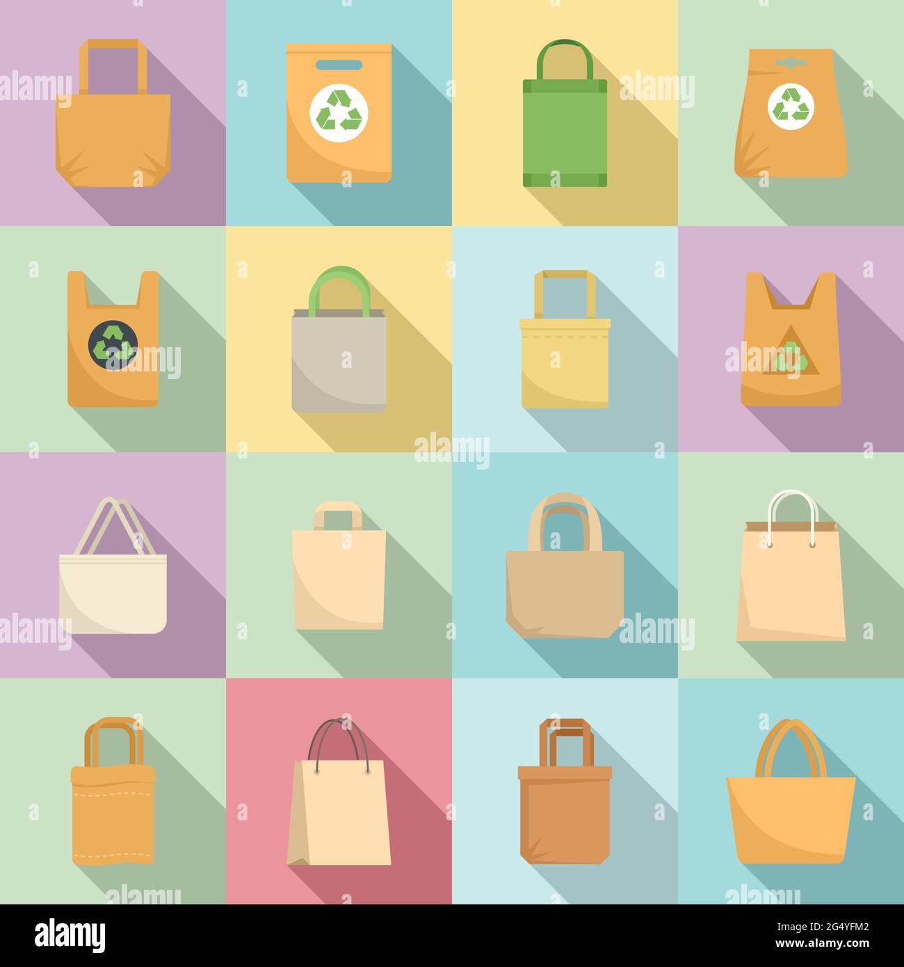 Ensemble d'icônes de sac écologique, style plat Illustration de Vecteur