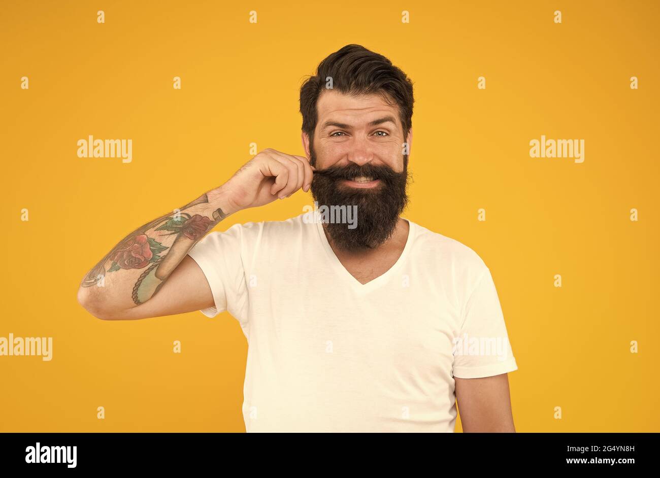 Homme beau moustache Tournez les services de barbershop, conception de la barbe concept Banque D'Images