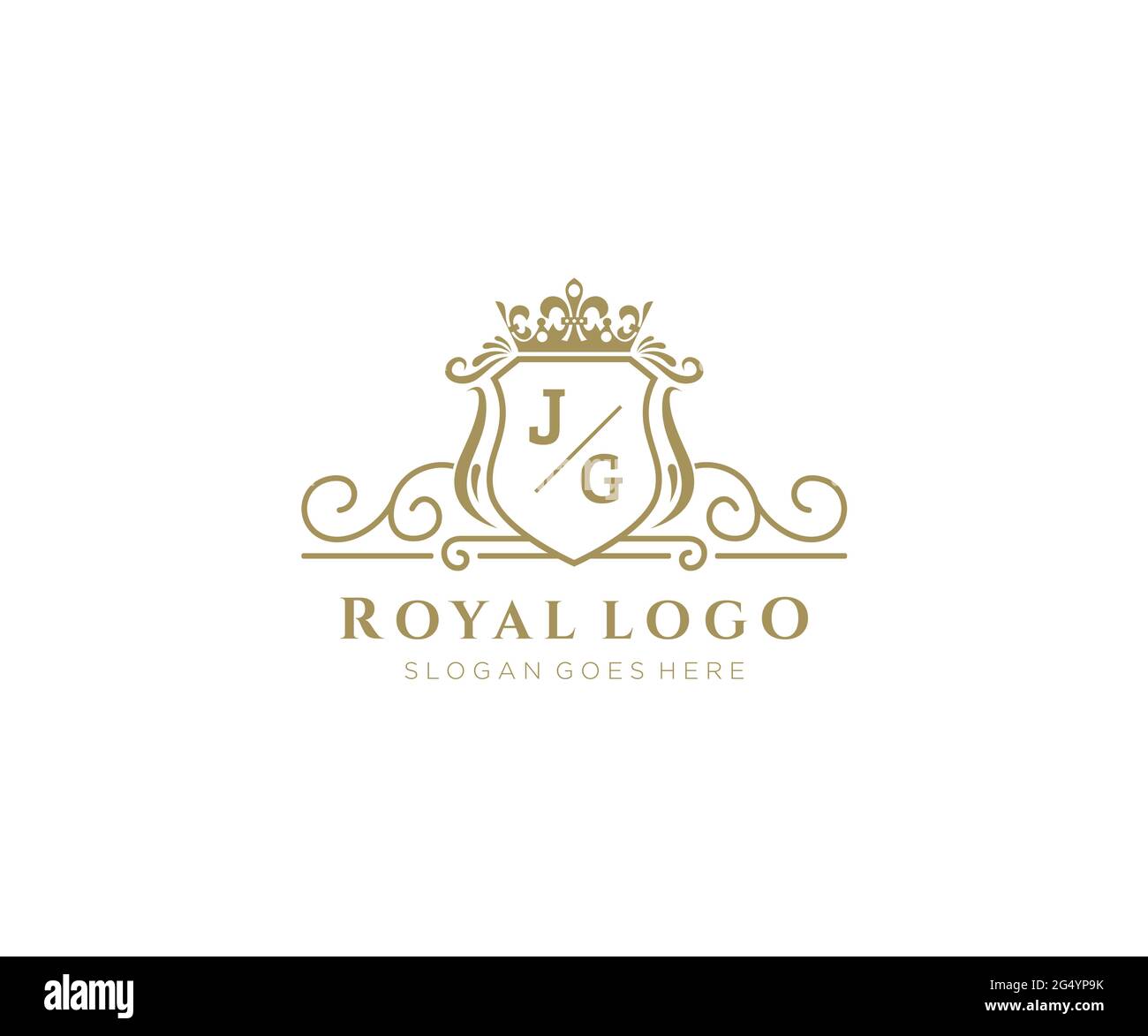 Modèle de logo de marque de luxe JG Letter, pour restaurant, Royalty, Boutique, café, Hôtel, héraldique, bijoux, mode et autres illustrations vectorielles. Illustration de Vecteur