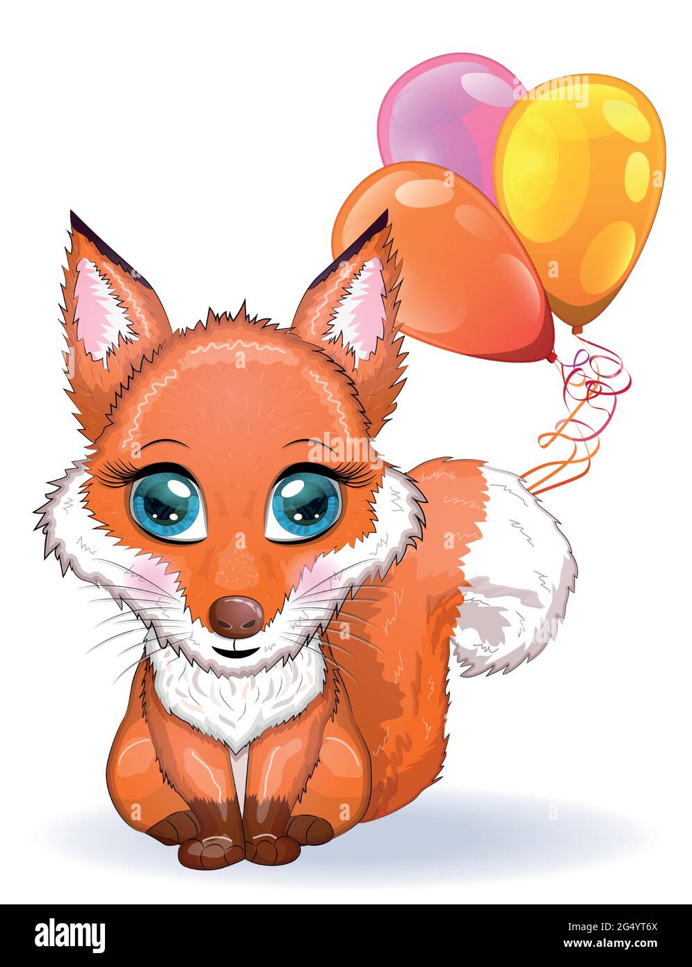 Renard Mignon Personnage Avec De Beaux Yeux Avec Des Ballons Carte De Voeux Image Vectorielle Stock Alamy