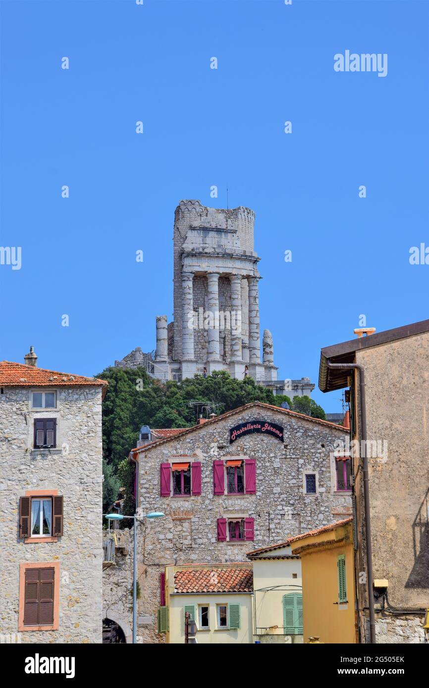 Trophée d'Auguste, village de la Turbie, sud de la France Banque D'Images