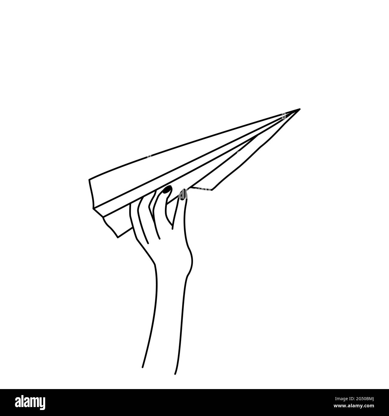 Simple icône de mode linéaire de la main de femme avec avion en papier. Elément, objet pour programme de messagerie, conception d'application mobile. Clipart pour publicité Illustration de Vecteur
